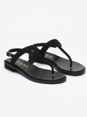 Chanel Black Sandals with Gold Accents